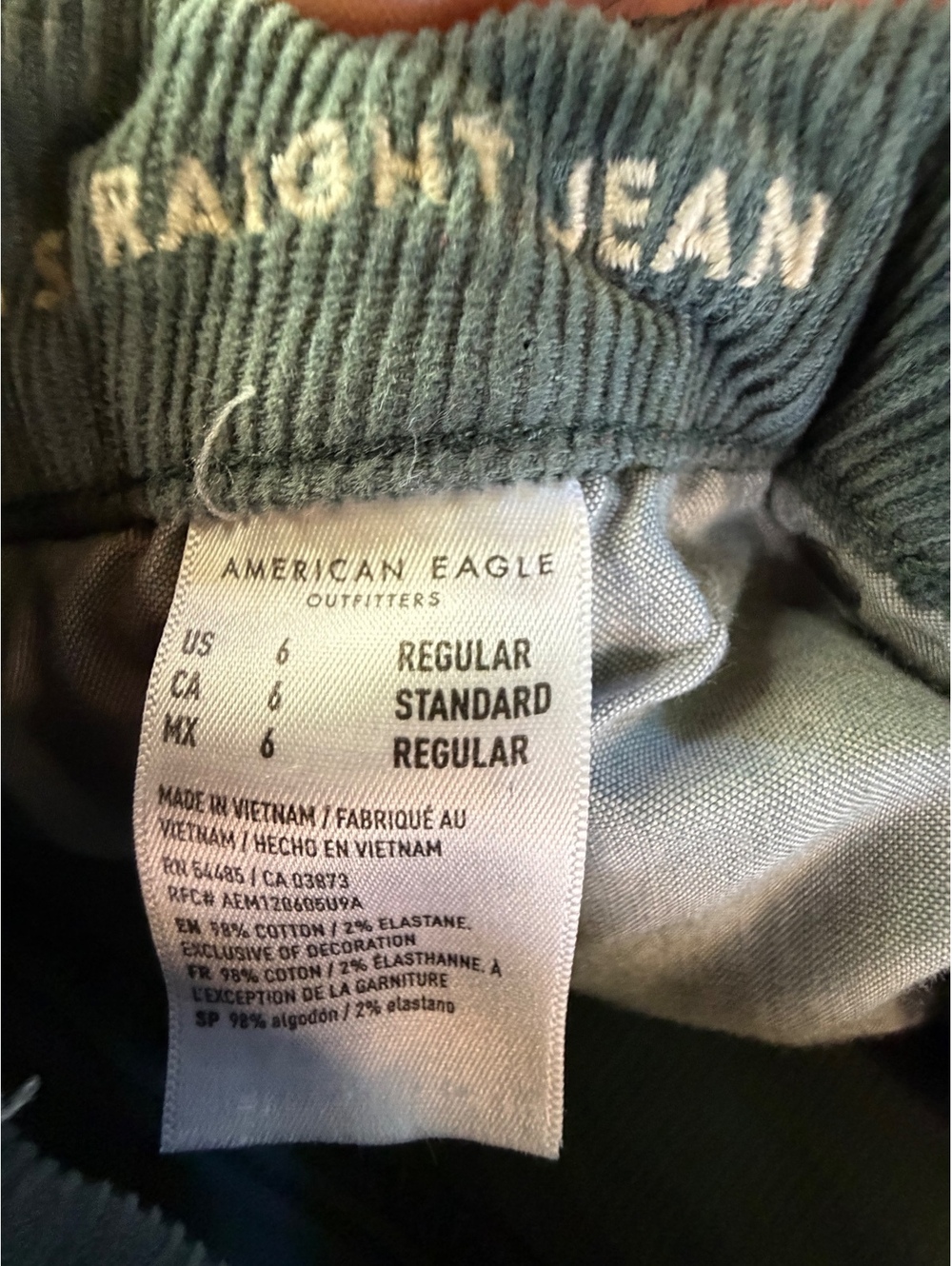American Eagle Mom Straight Corduroy Pants 6 Green Stretch - Picture 7 of 8